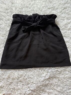 Express Black Paperbag Waist Mini Skirt with Self-Tie